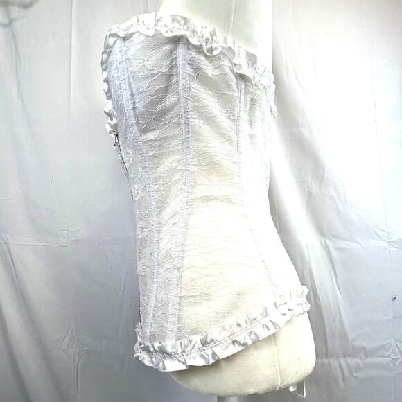 Corset Overbust size xl White bridal lace up back zipper front NwoT Lots of room - Picture 3 of 10